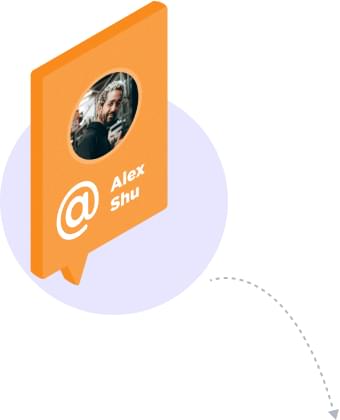 A person happily chatting inside messaging icon